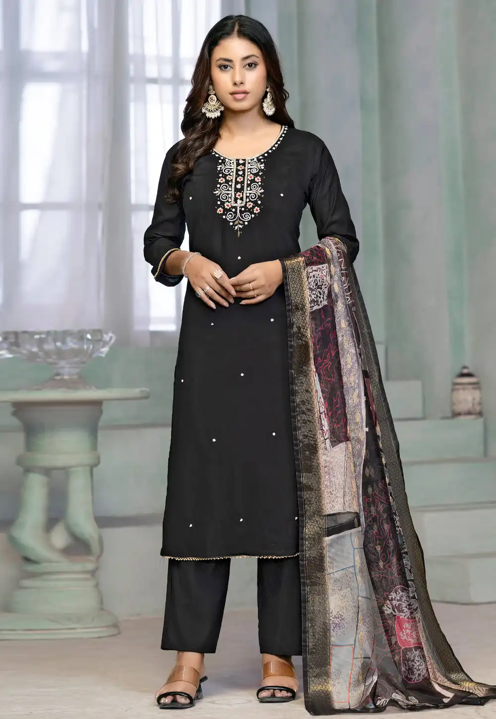 Black Rayon Readymade Pant Style Suit 290789