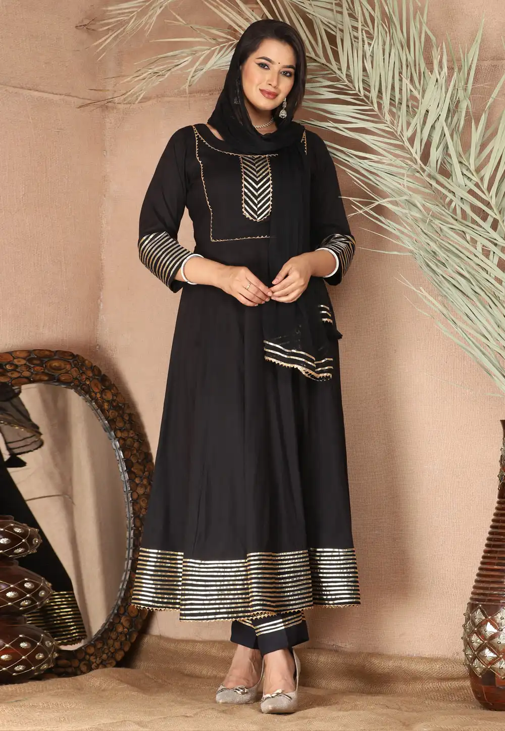 Black Rayon Readymade Pant Style Suit 292763