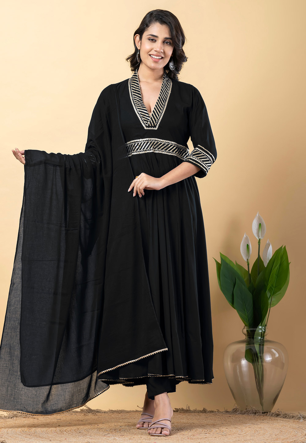 Black Rayon Readymade Pant Style Suit 306189