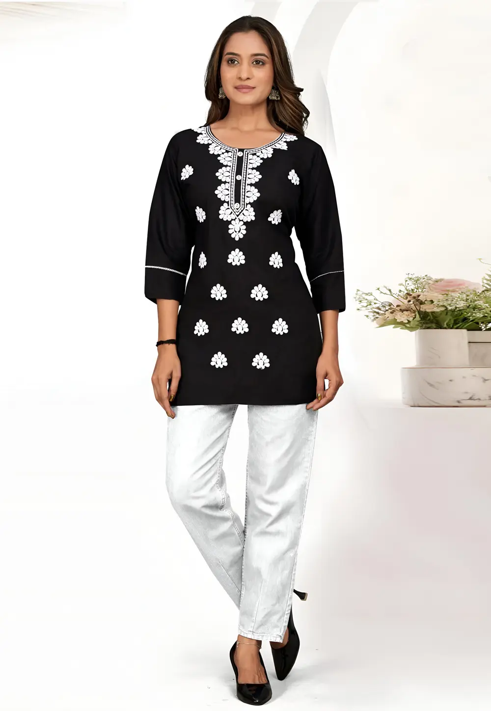 Black Rayon Short Kurti for Women 301158