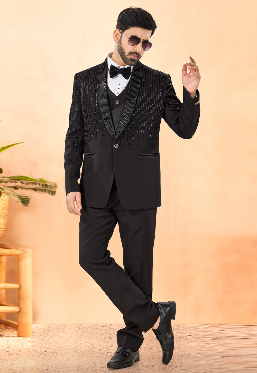 Black Rayon Tuxedos Suit 306130