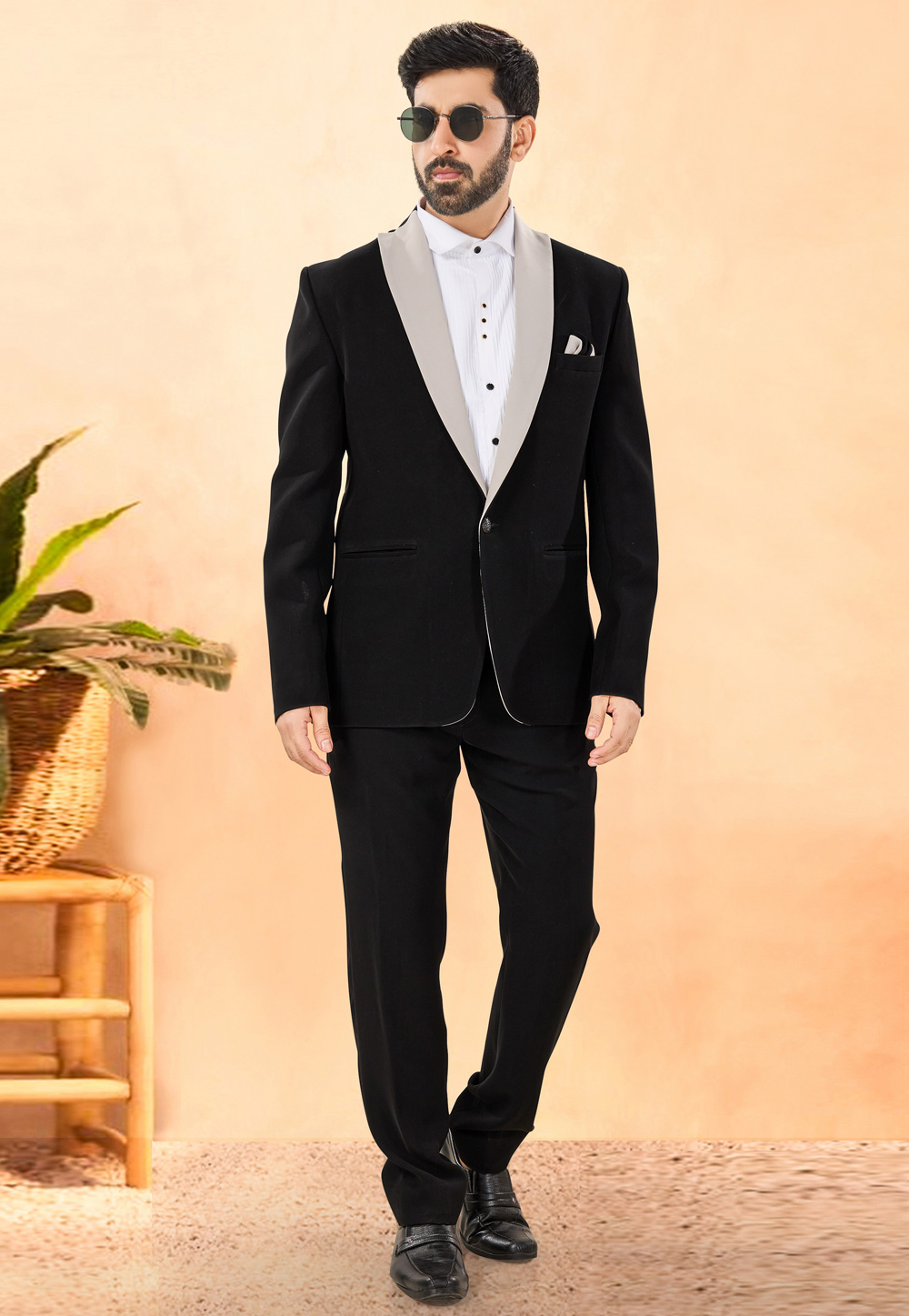 Black Rayon Tuxedos Suit 306131