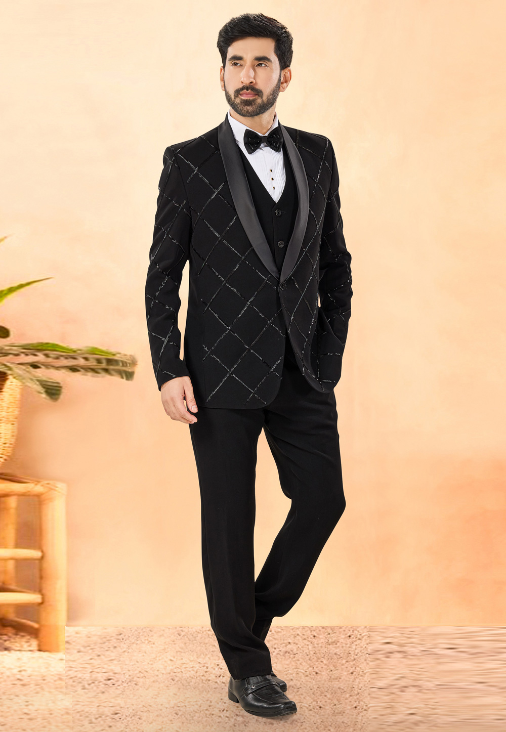 Black Rayon Tuxedos Suit 306132