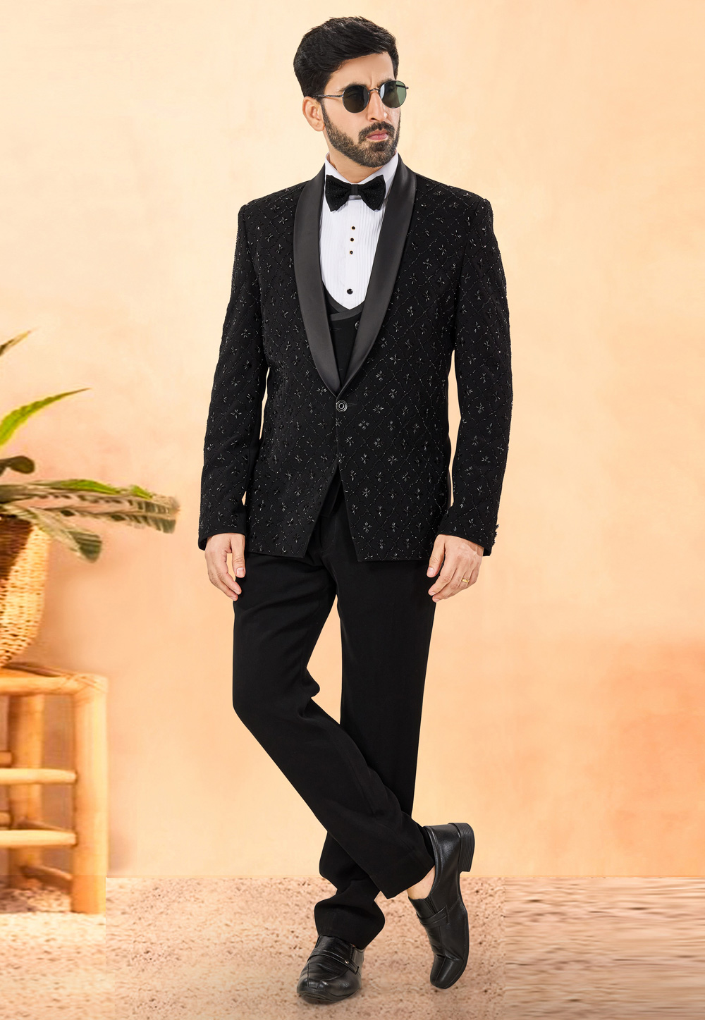 Black Rayon Tuxedos Suit 306133