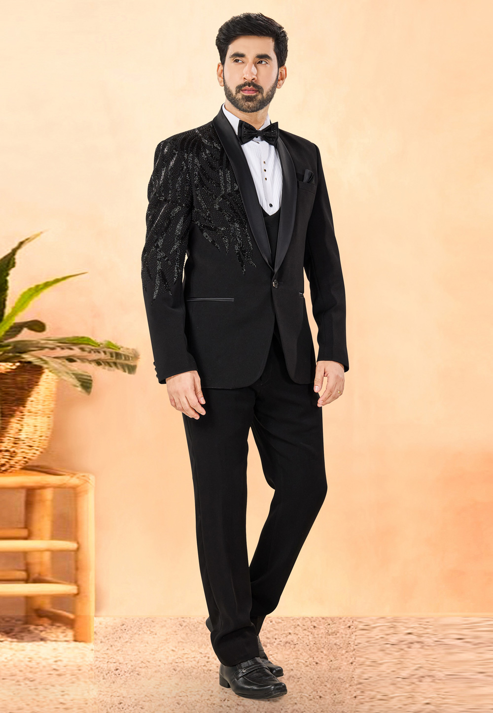 Black Rayon Tuxedos Suit 306135