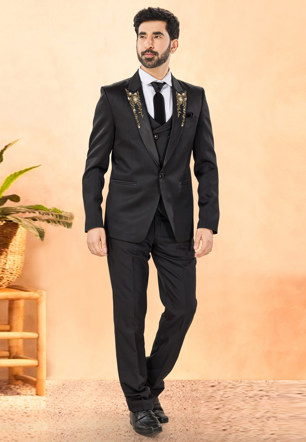 Black Rayon Tuxedos Suit 306138