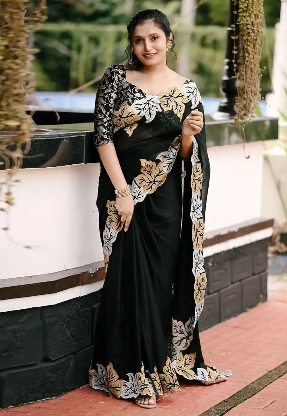 Black Satin Chiffon Saree With Blouse 303142