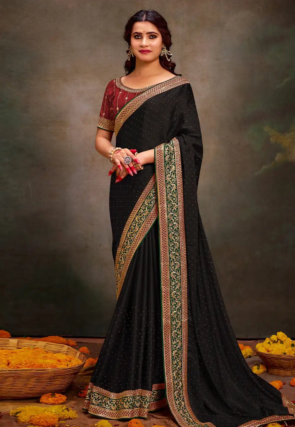 Black Satin Saree With Blouse 291978