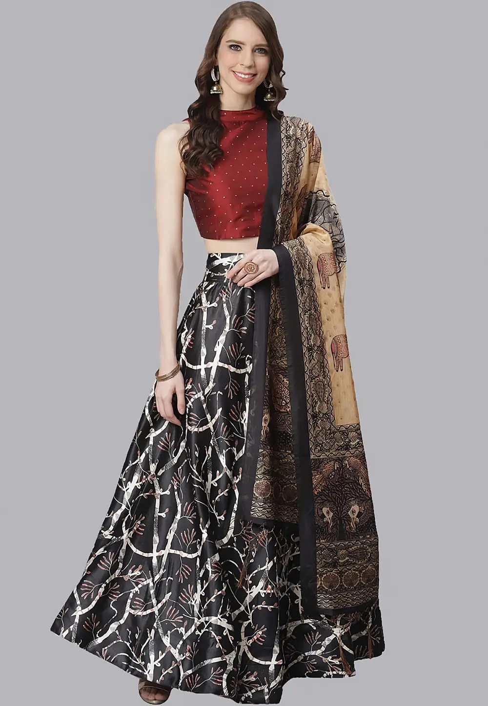 Black Satin Silk A Line Lehenga choli 297149