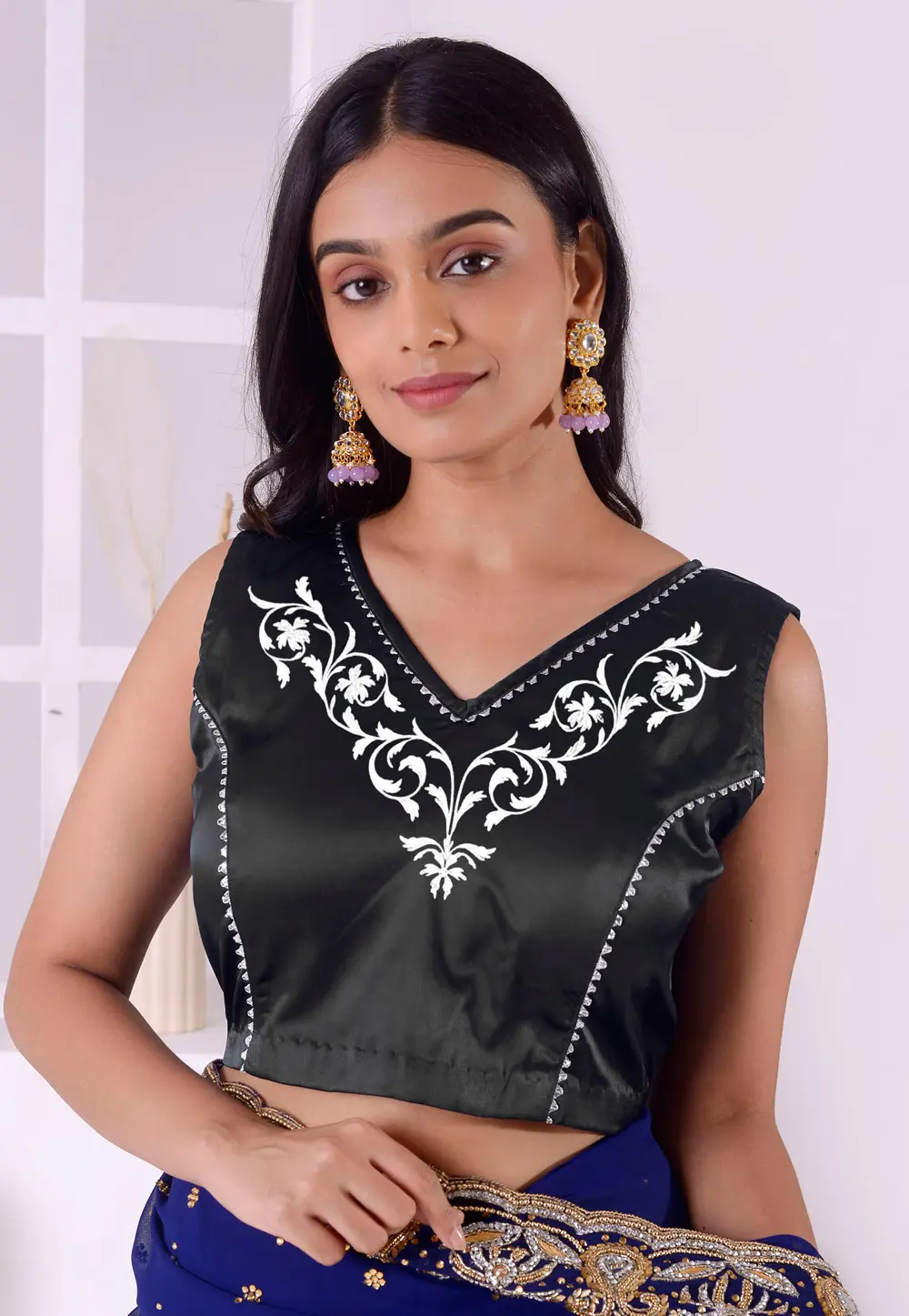 Black Satin Silk Readymade Blouse 298321