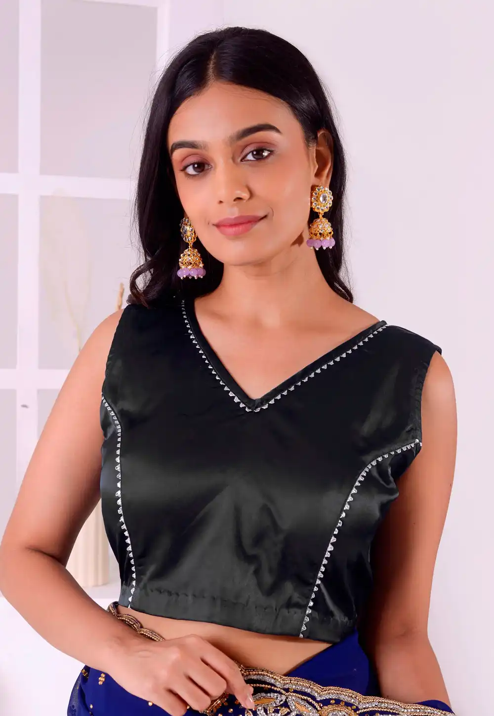 Black Satin Silk Readymade Blouse 292971