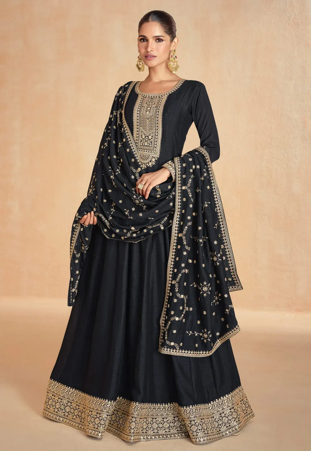 Black Silk Anarkali Suit 297324