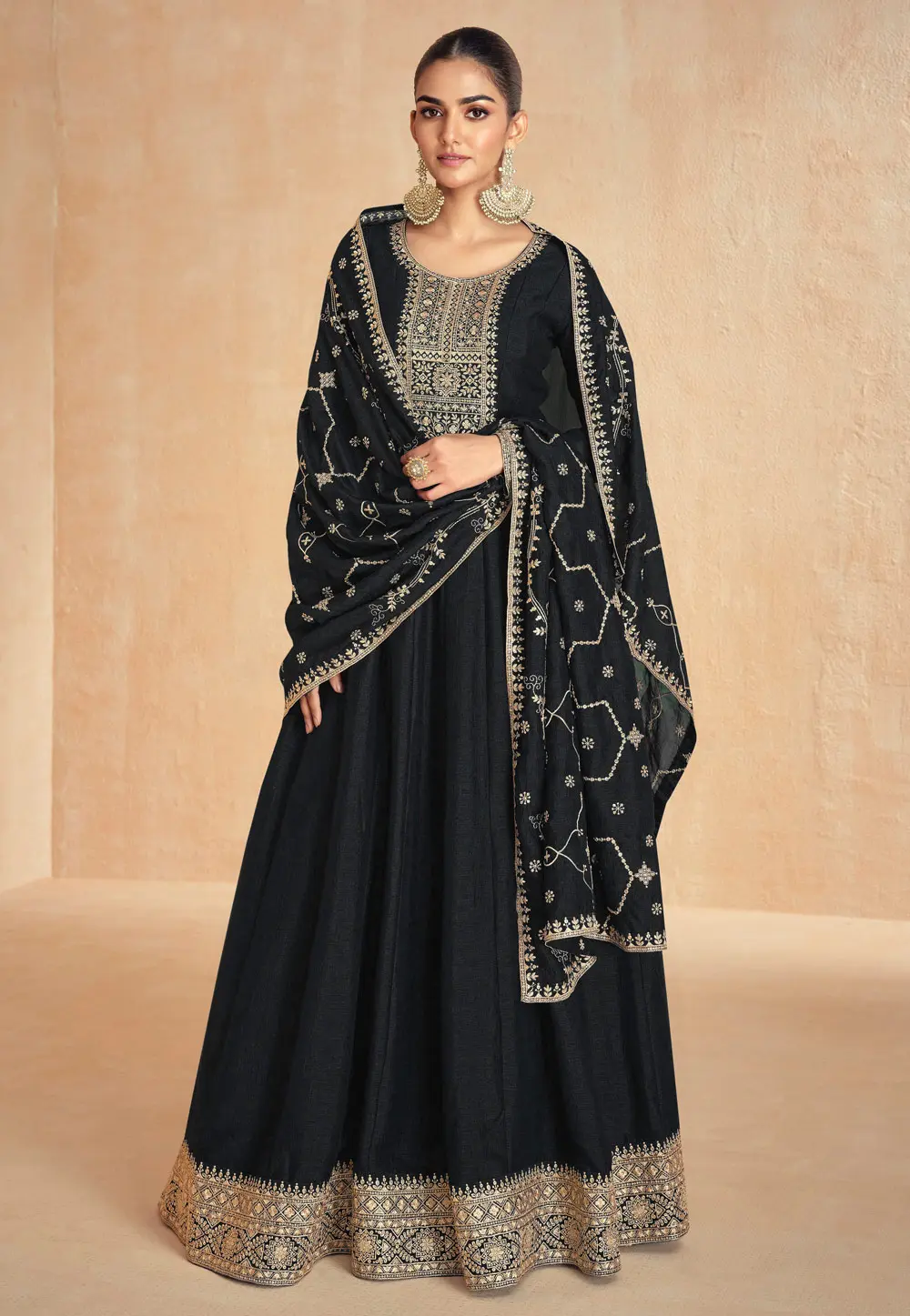 Black Silk Anarkali Suit 303342