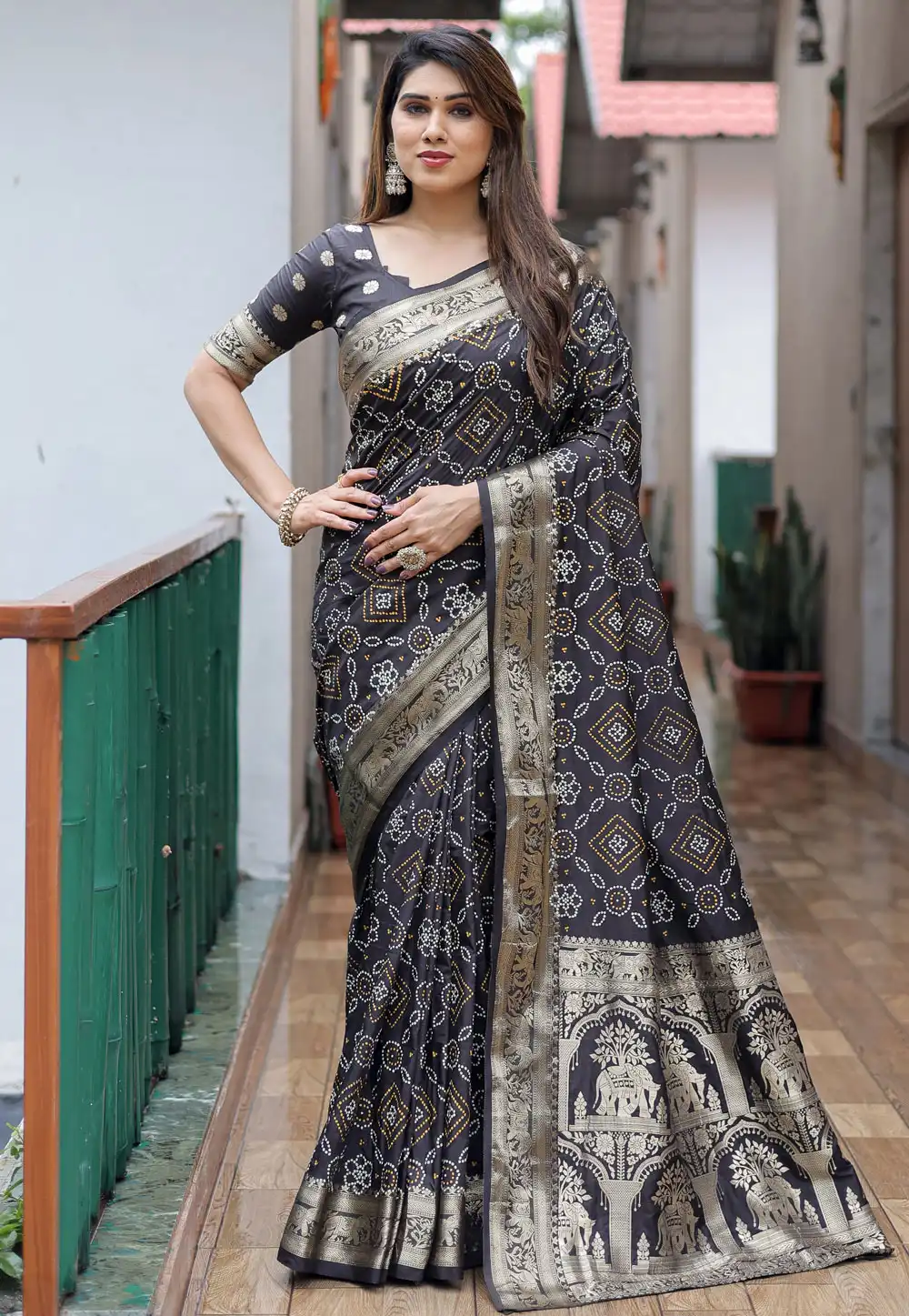 Black Silk Bandhani Print Saree 289970