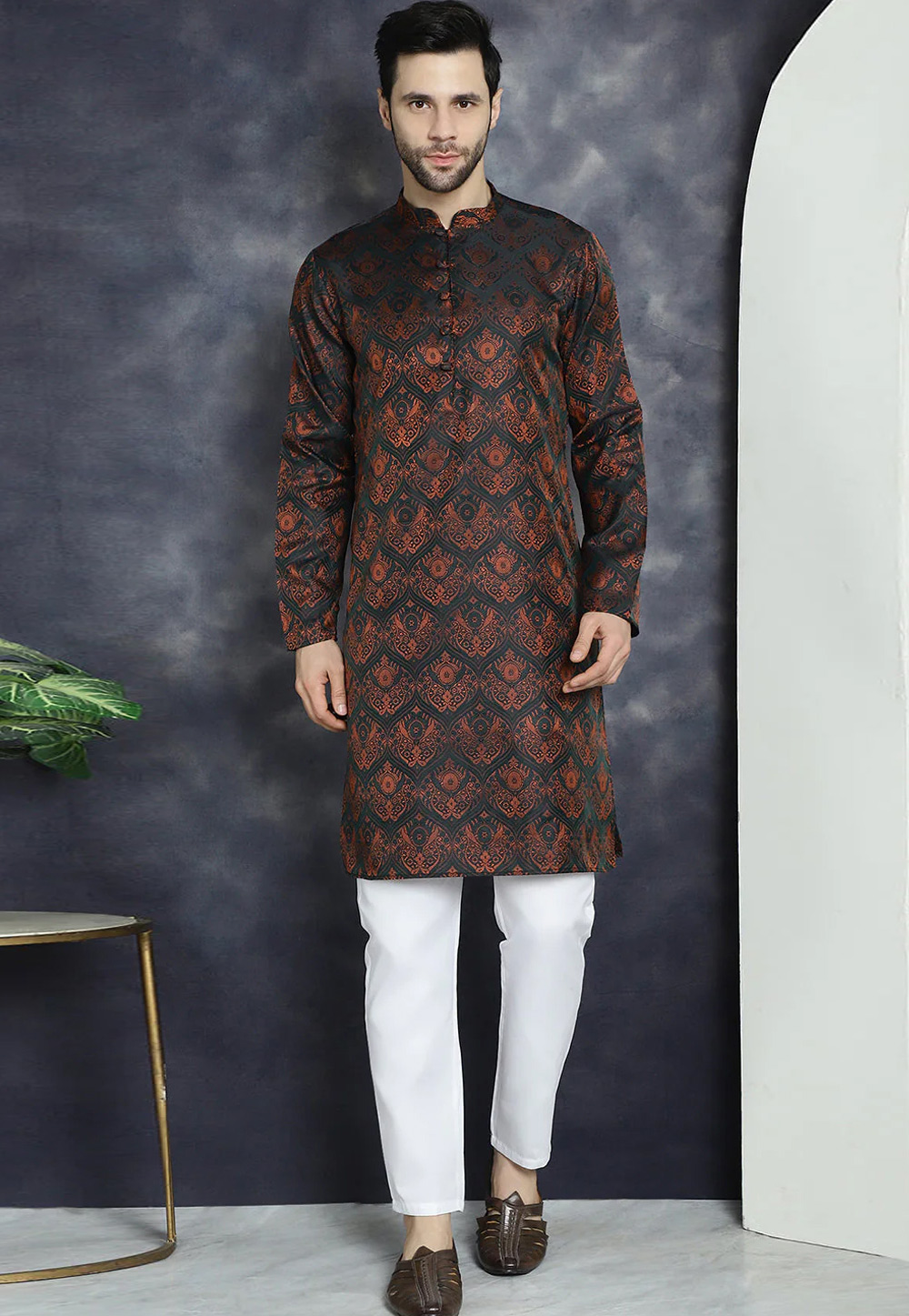 Black Silk Cotton Kurta Pajama 287502