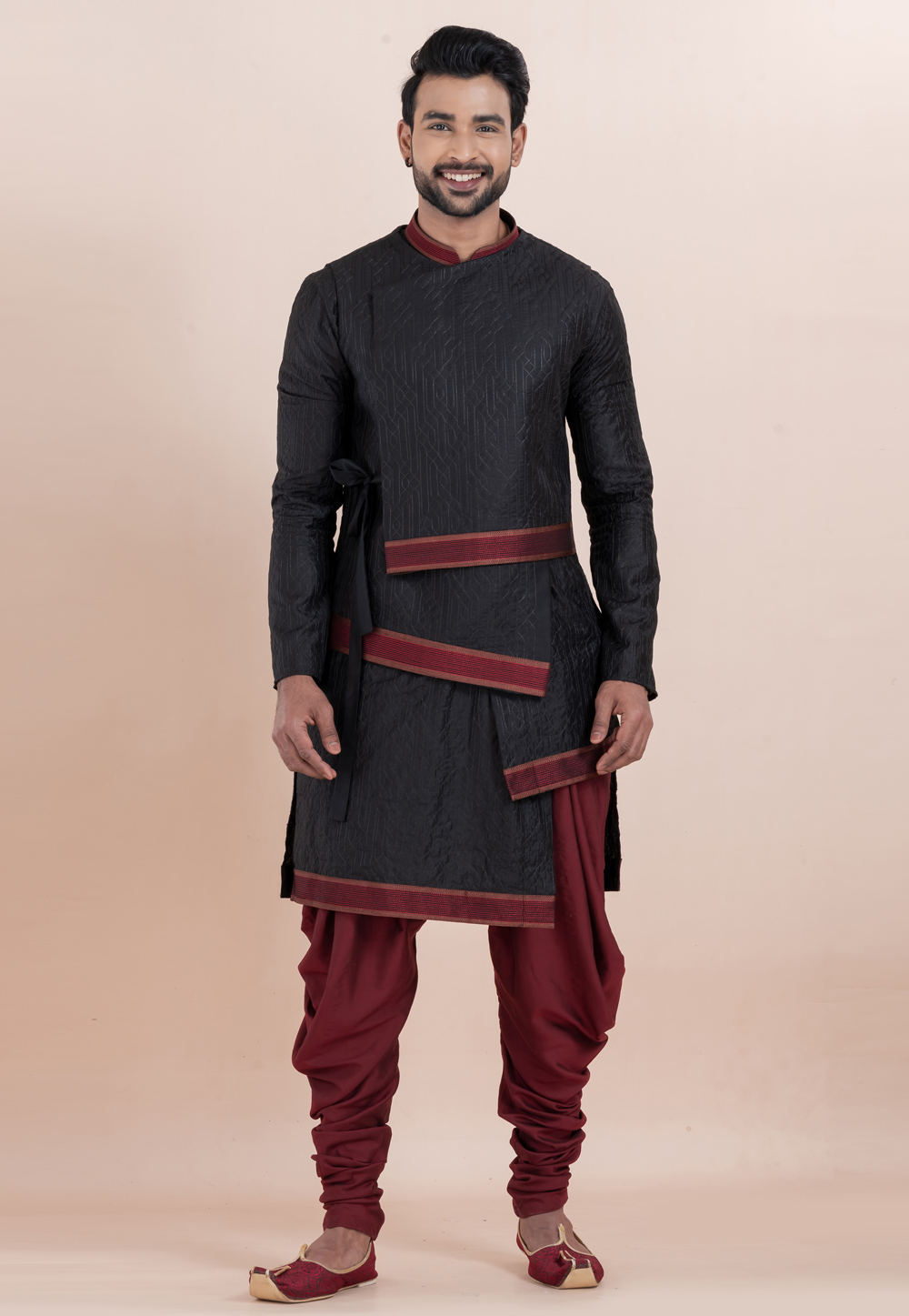 Black Silk Dhoti Kurta 306041