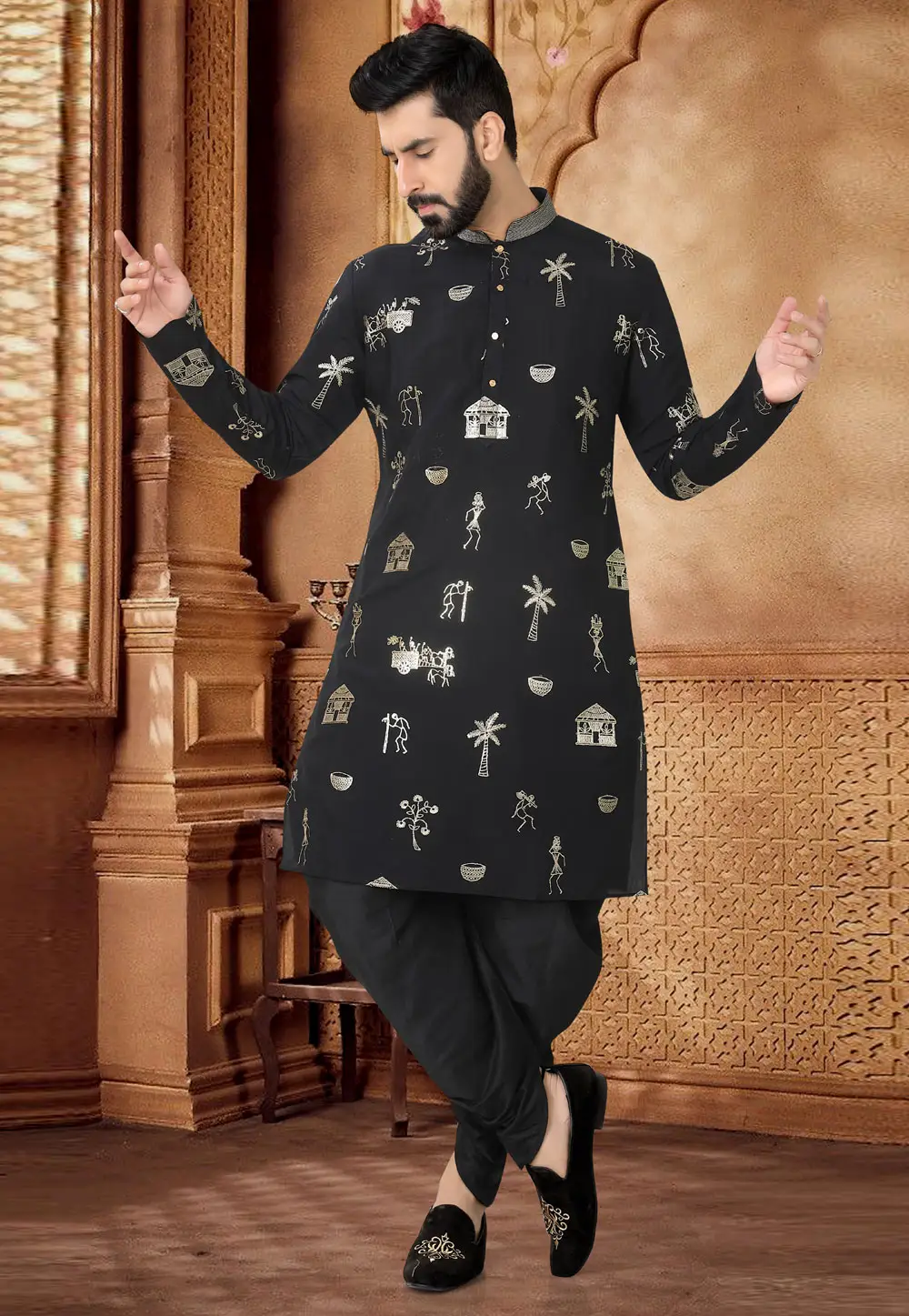 Black Silk Dhoti Kurta 296976