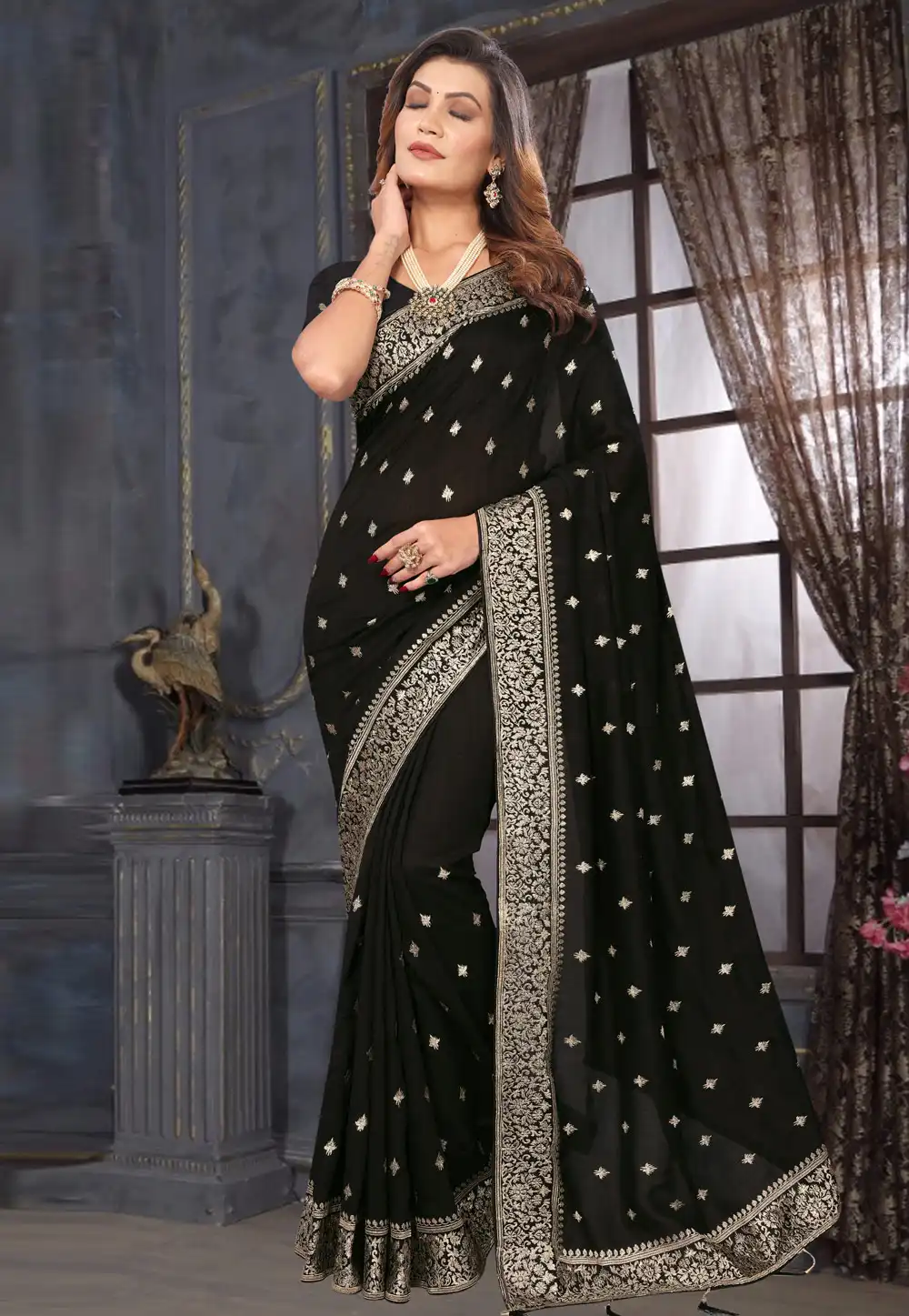 Black Silk Georgette Saree With Blouse 292013