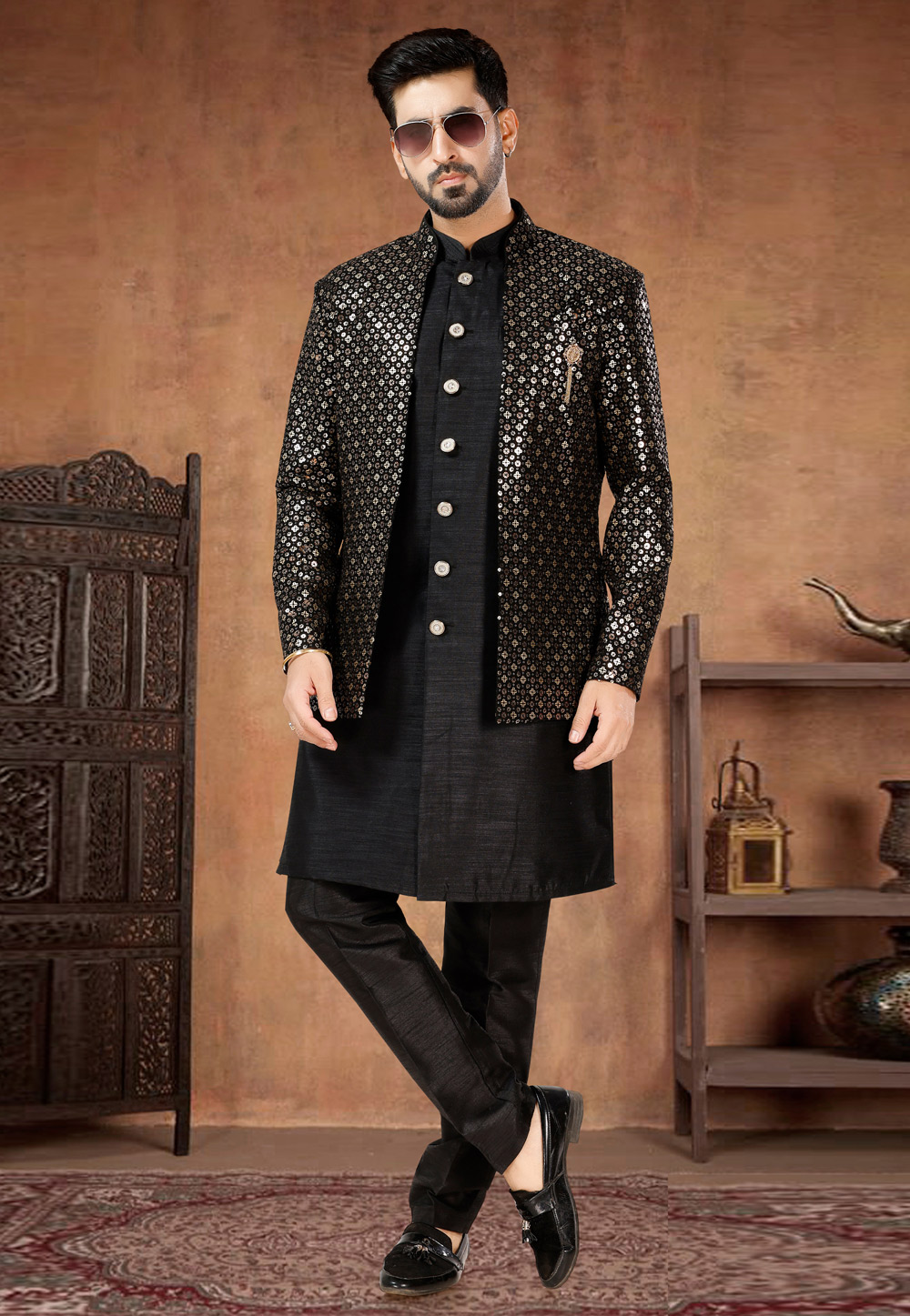 Black Silk Indo Western Suit 282967