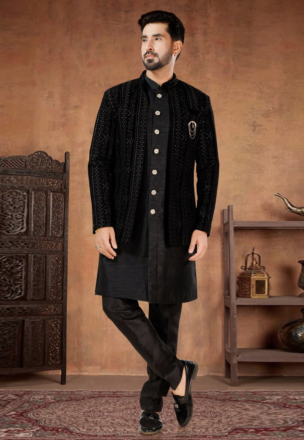 Black Silk Indo Western Suit 282968