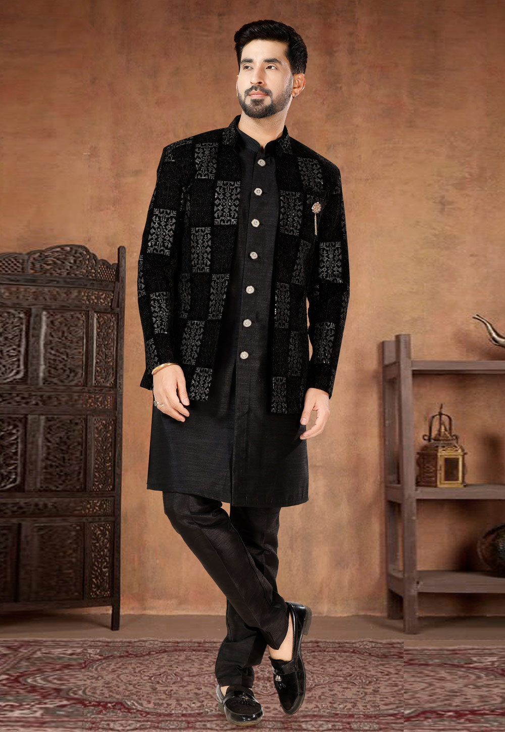 Black Silk Indo Western Suit 282970