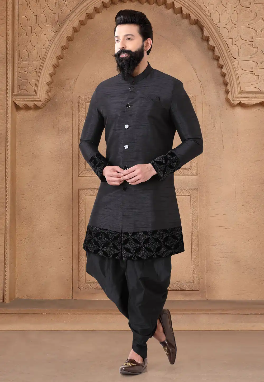 Black Silk Indo Western Suit 287903