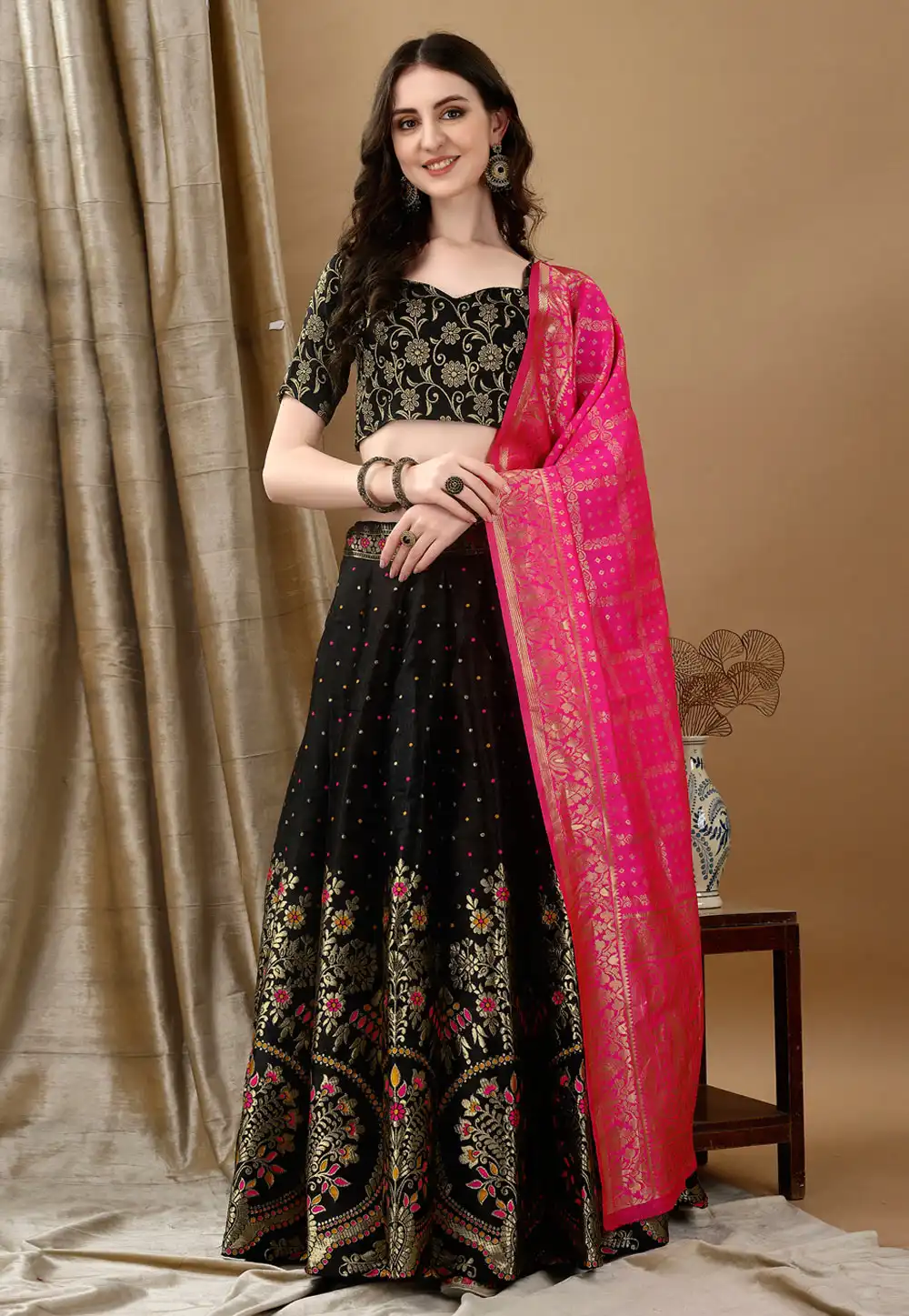 Black Silk Jacquard Lehenga Choli 290468