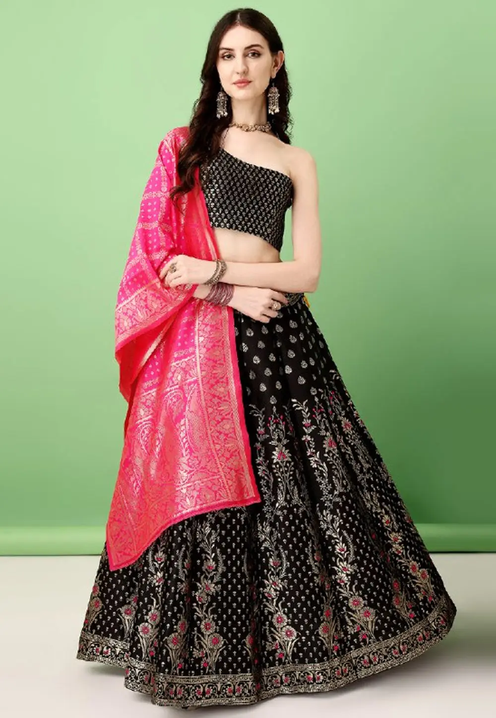 Black Silk Jacquard Lehenga Choli 297424