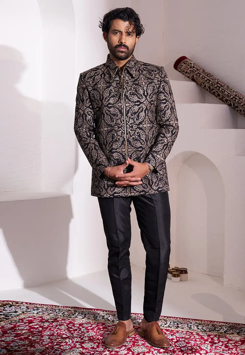 Black Silk Jodhpuri Suit 294029