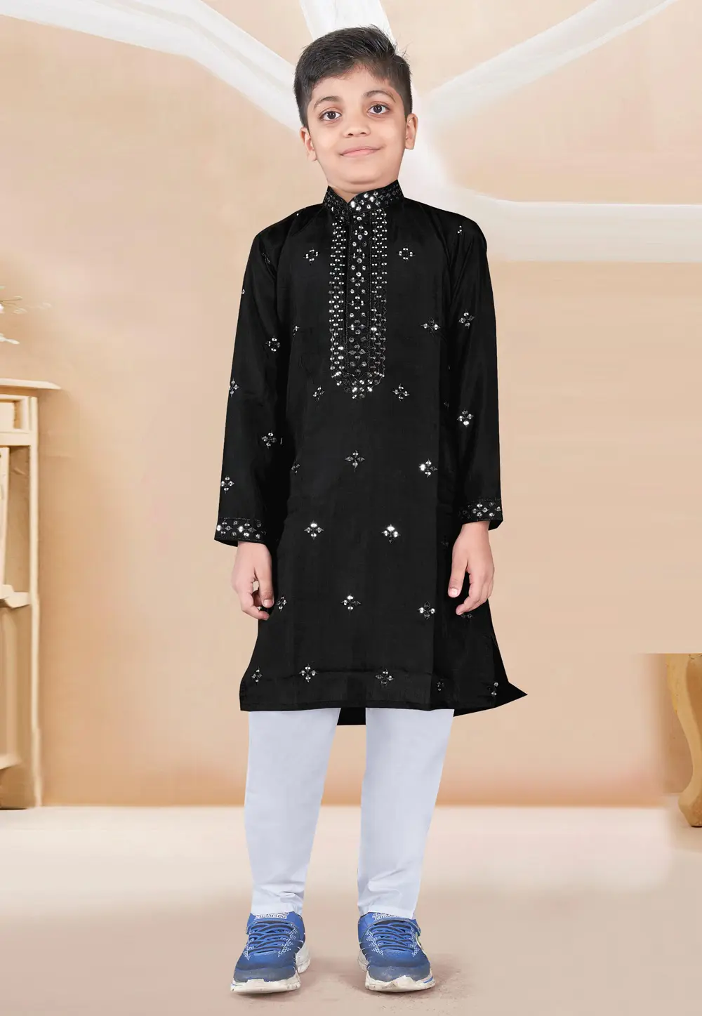 Black Silk Kids Kurta Pajama 298120