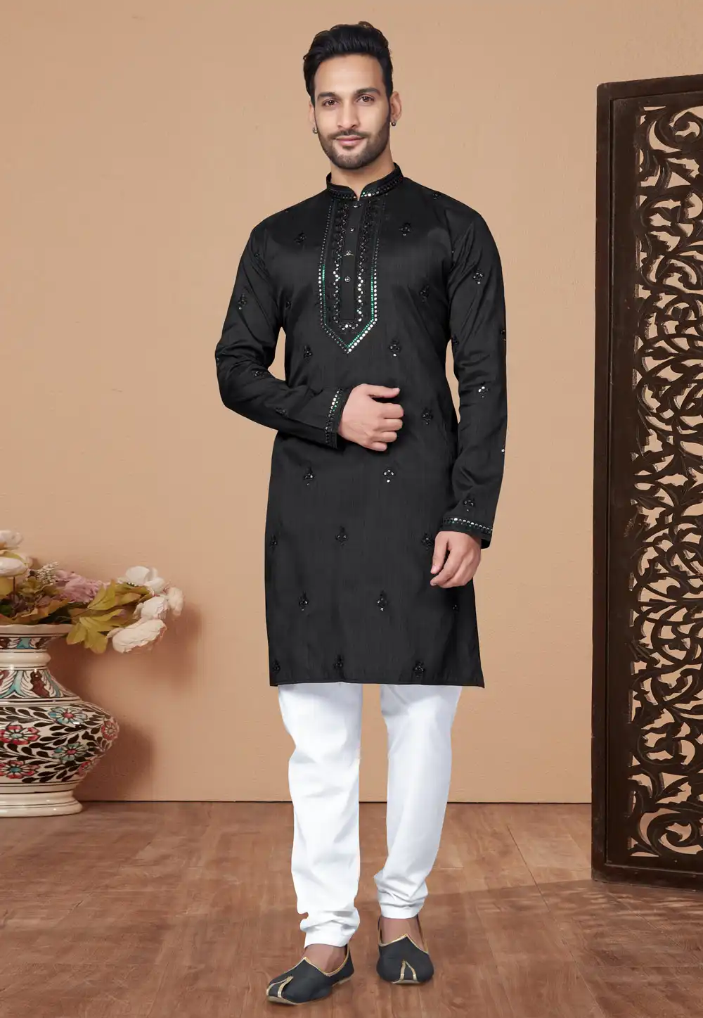 Black Silk Kurta Pajama 293762