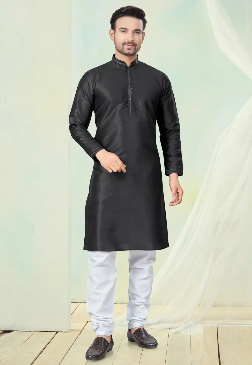 Black Silk Kurta Pajama 294011