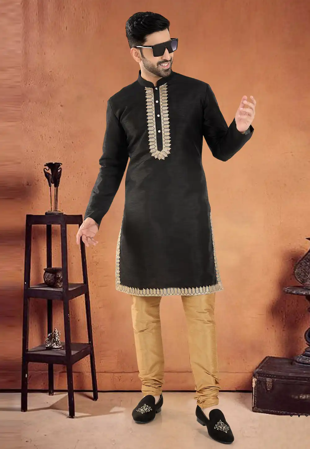 Black Silk Kurta Pajama 290583