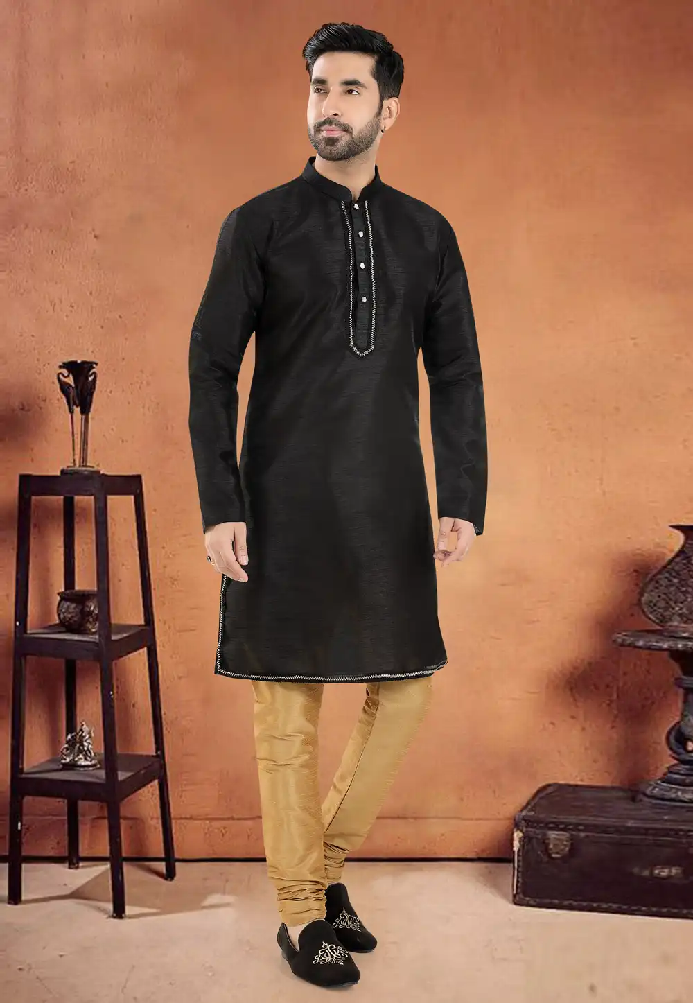 Black Silk Kurta Pajama 290584