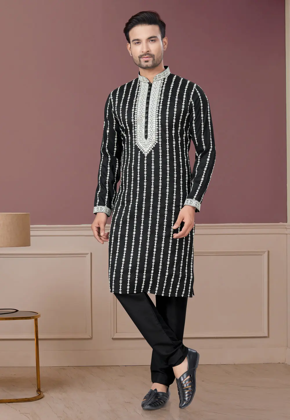 Black Silk Kurta Pajama 300298