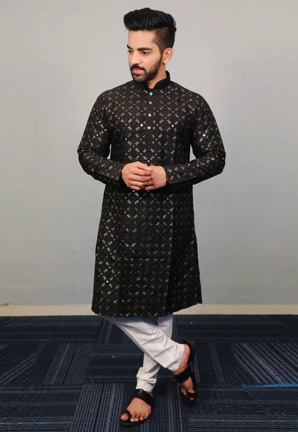 Black Silk Kurta Pajama 293783