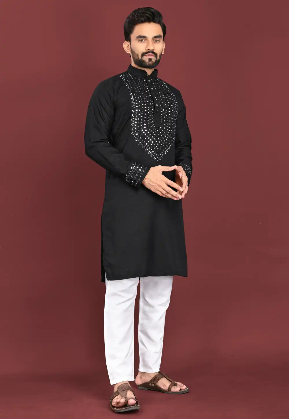 Black Silk Kurta Pajama 293796