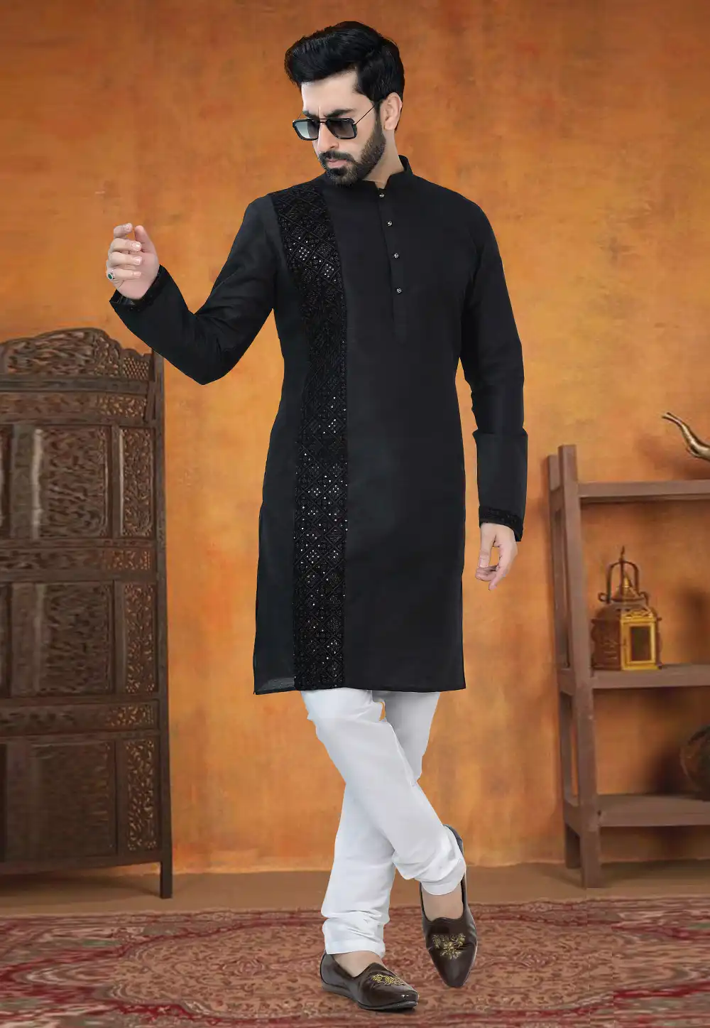 Black Silk Kurta Pajama 295024