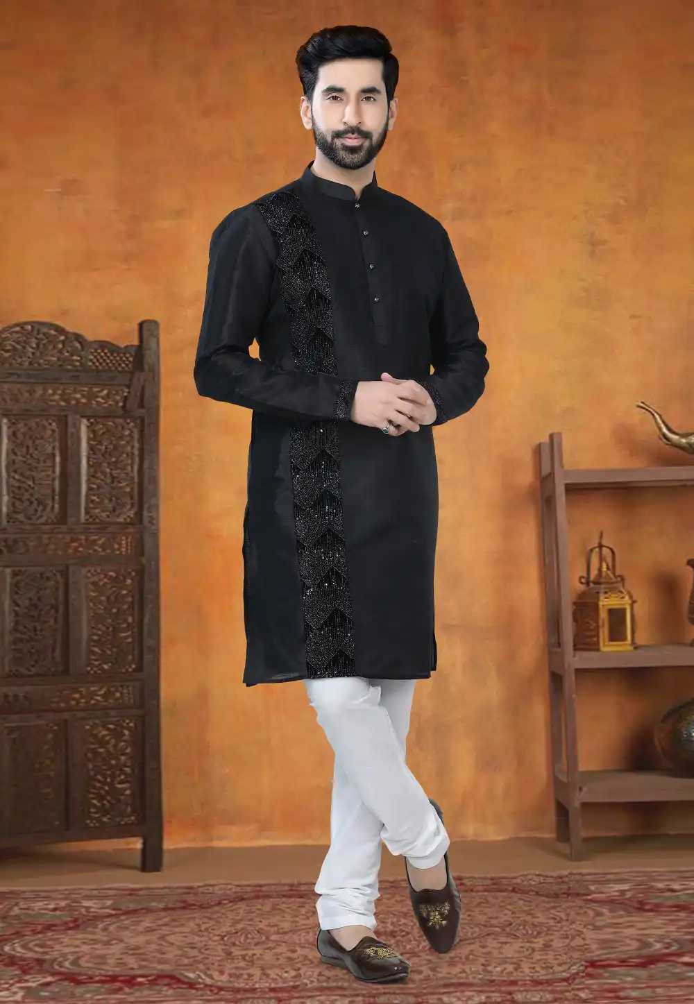 Black Silk Kurta Pajama 295025