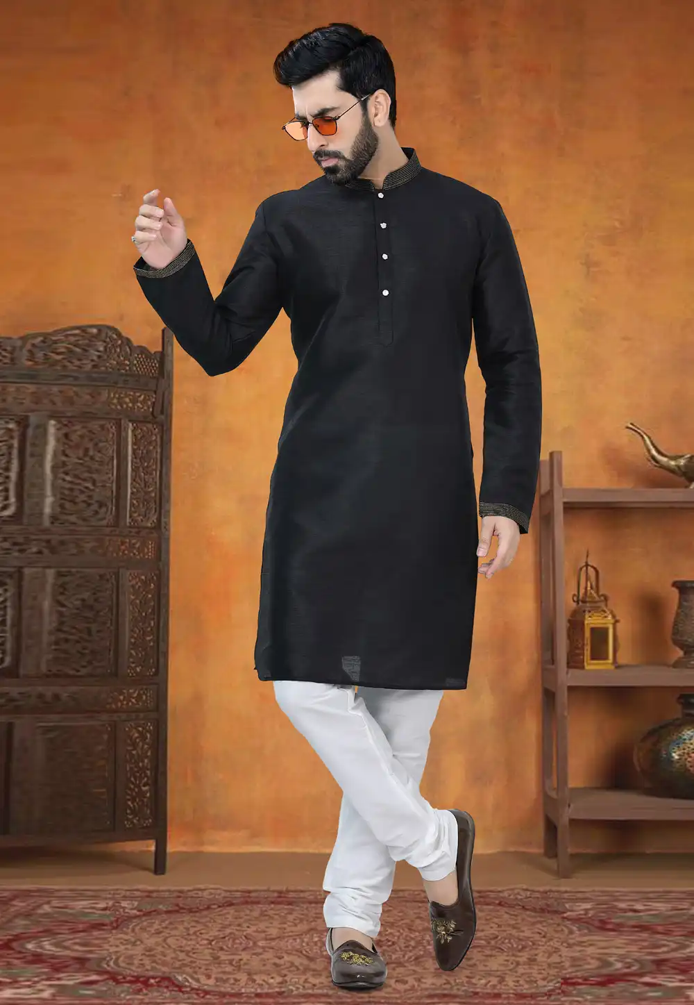 Black Silk Kurta Pajama 295029