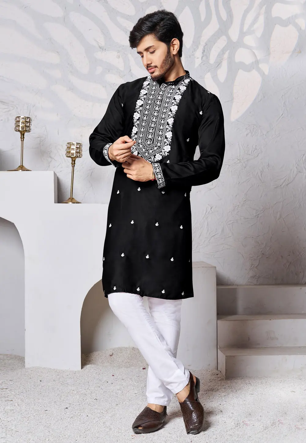 Black Silk Kurta Pajama 300462