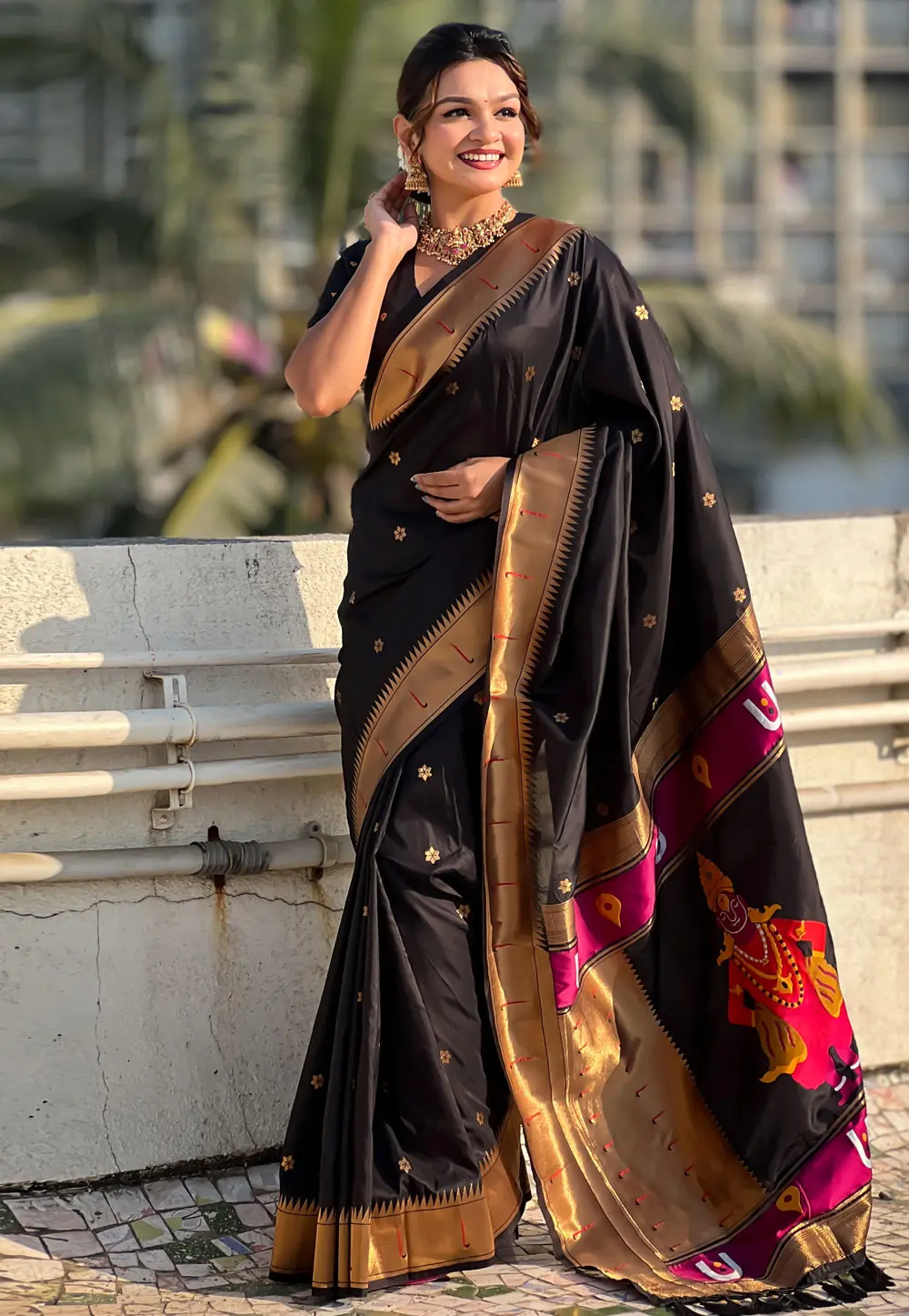 Black Silk Paithani Saree 302246