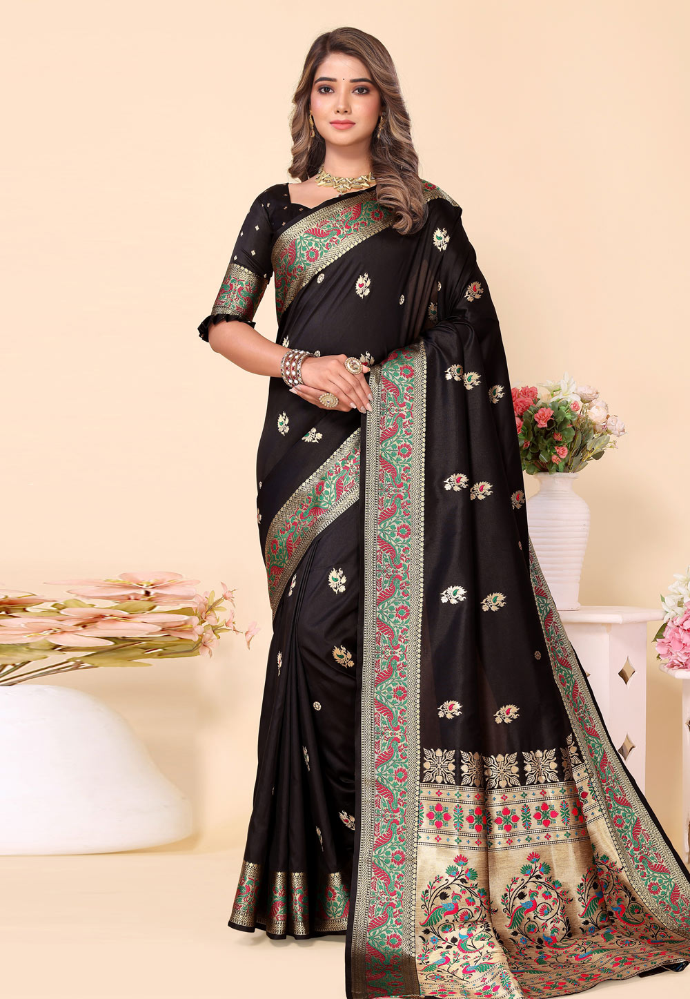 Black Silk Paithani Saree 283410