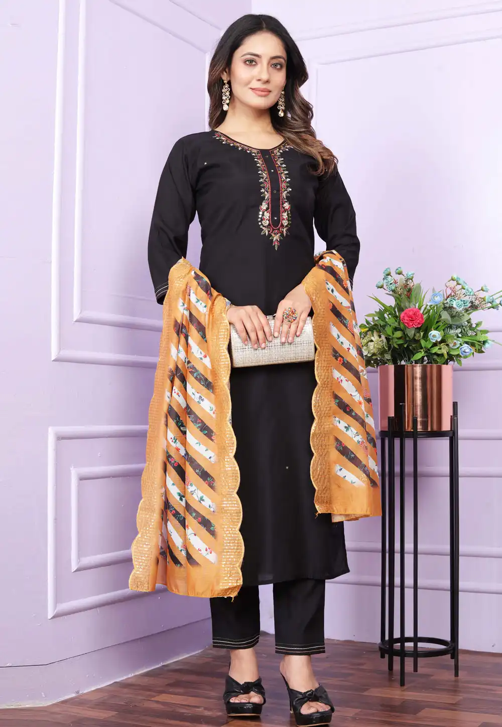 Black Silk Readymade Pakistani Suit 289124