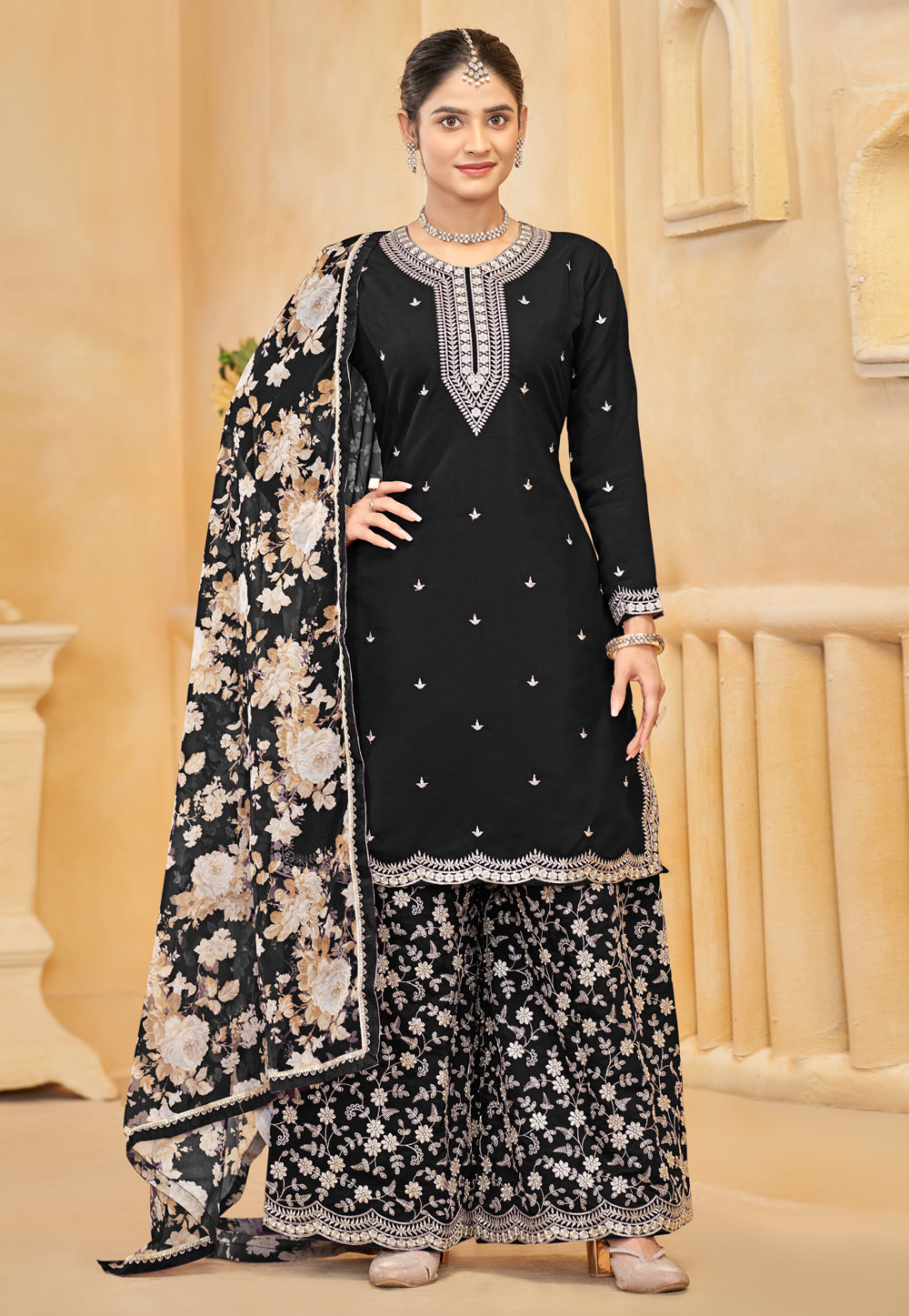 Black Silk Palazzo Suit 306306