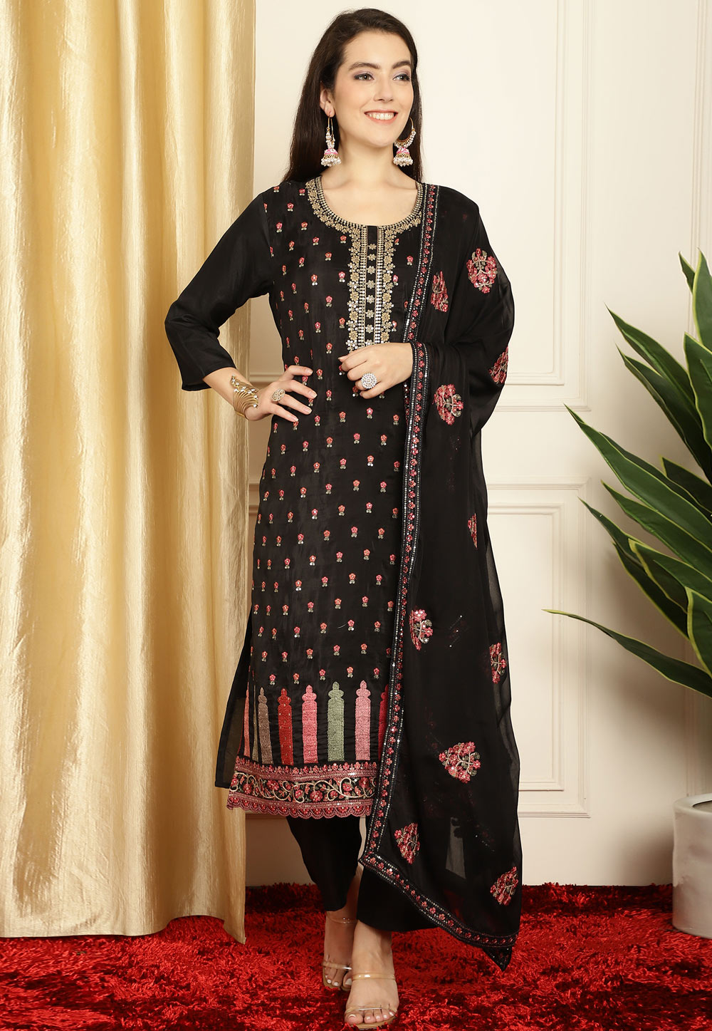 Black Silk Pant Style Suit 311089