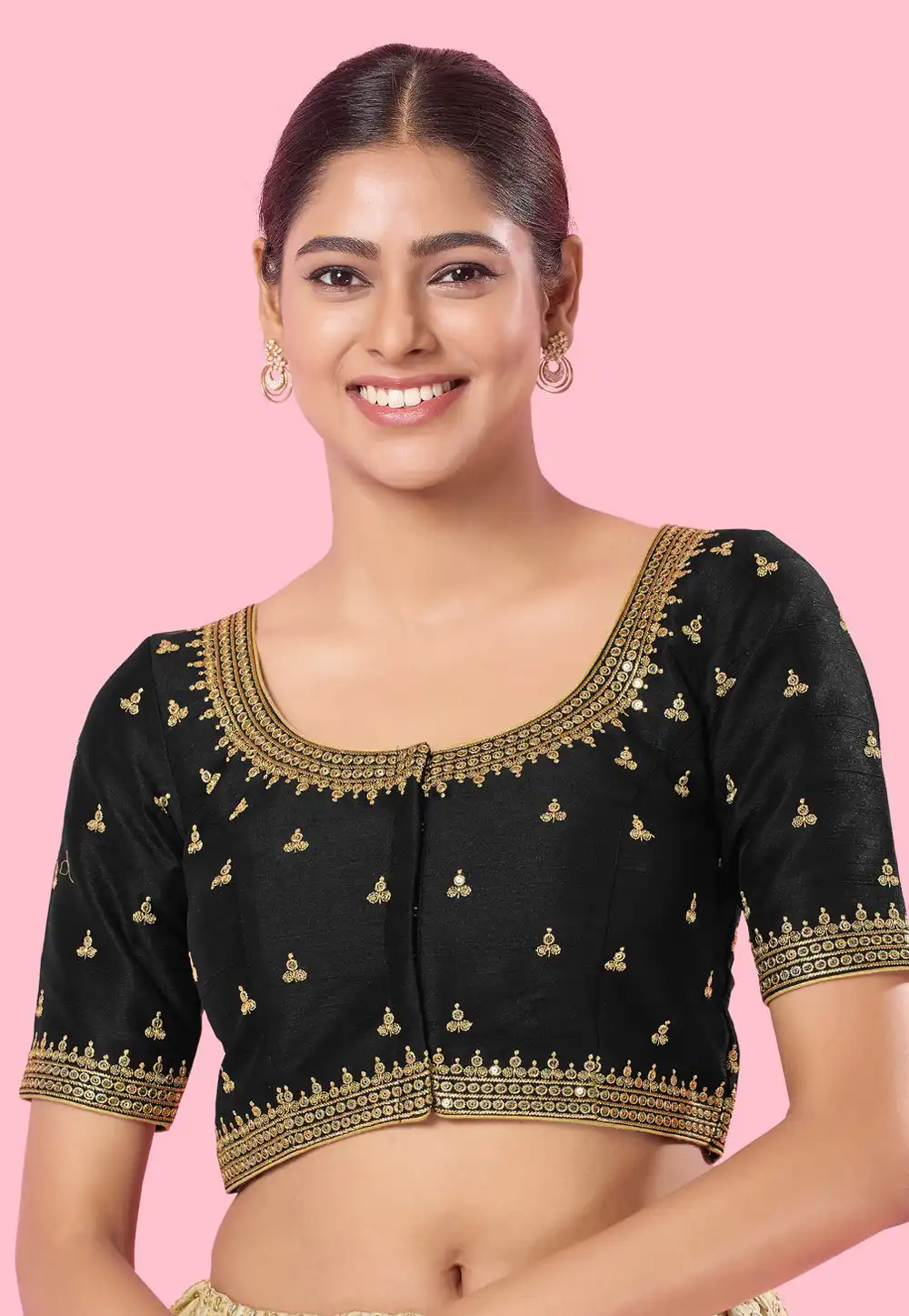 Black Silk Readymade Blouse 288408