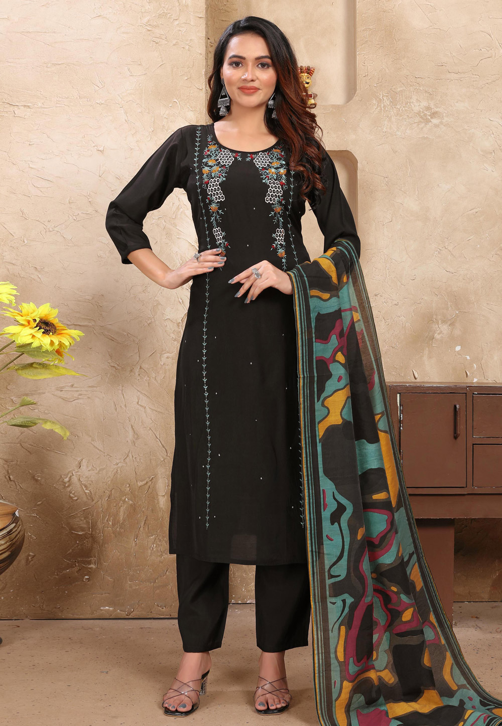Black Silk Readymade Pakistani Suit 284824