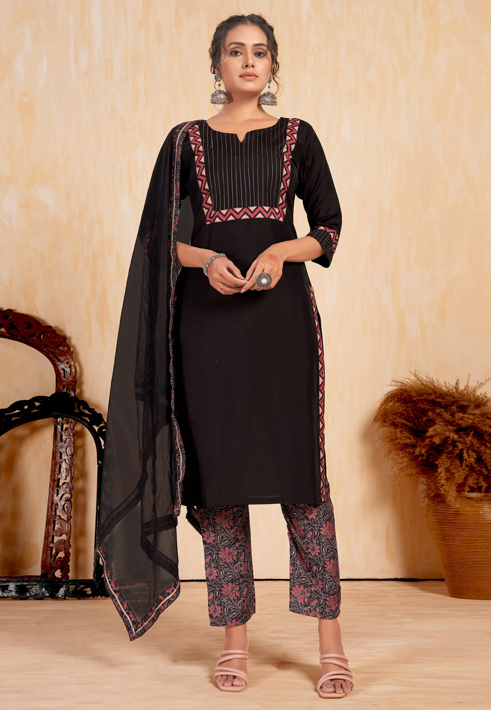 Black Silk Readymade Pakistani Suit 284666