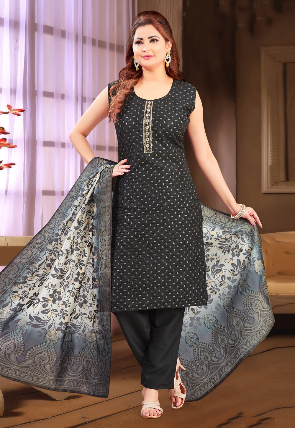 Black Silk Readymade Pakistani Suit 305856